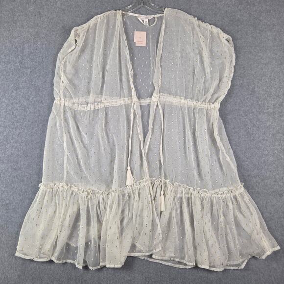 NWT LC Lauren Conrad Sheer Cover Up Duster One Size Ivory Gold Drawstring Waist - Picture 6 of 12